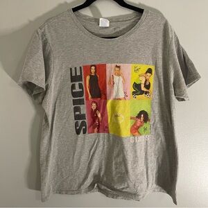 Women’s Spice Girls Graphic Grey Short Sleeve T Shirt 2XL Y2K Stretch Cotton EUC